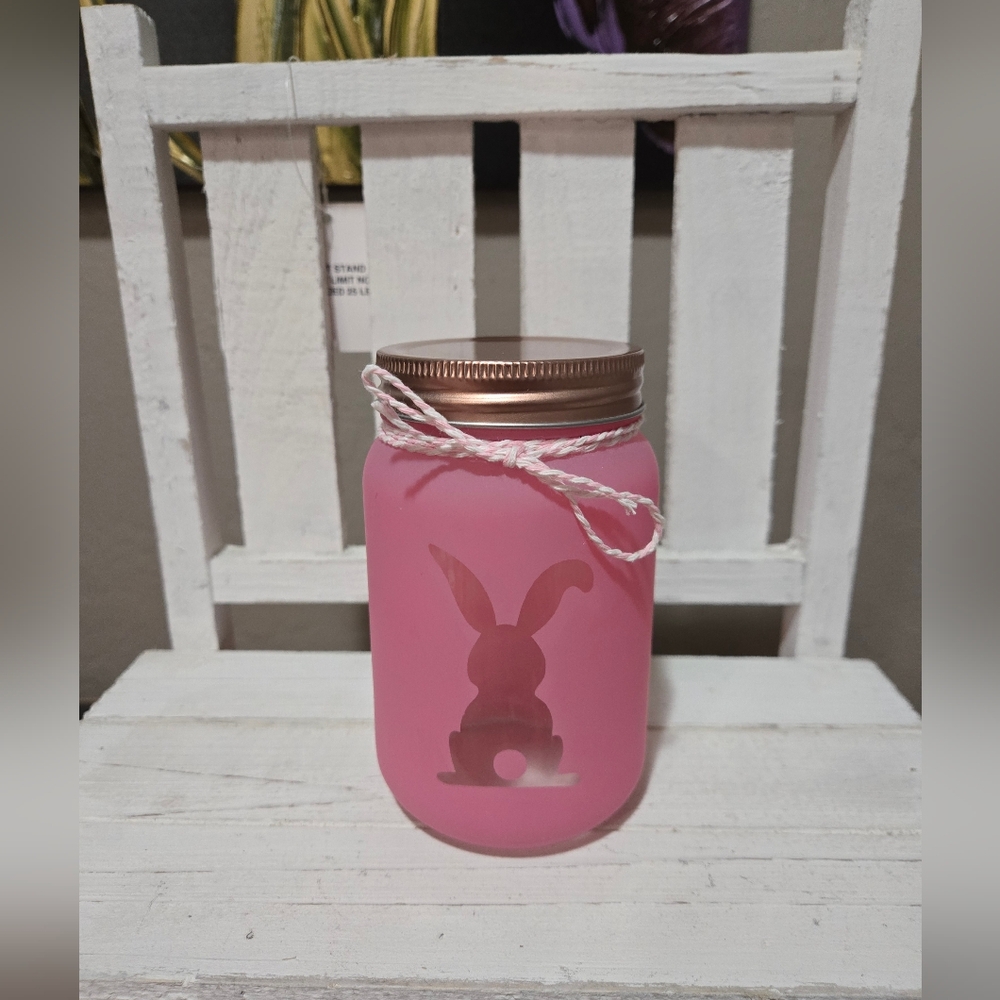 Pink Peep Bunny Easter Jar With Rose Gold Lid